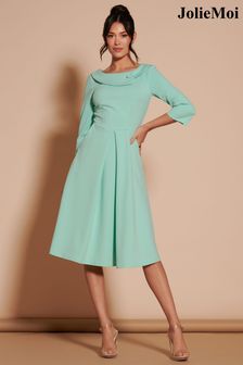 Jolie Moi Green 3/4 Sleeve Fold Neck Midi Dress (B92856) | 490 zł