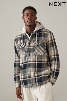 Grey Check Hooded Borg Lined Shacket (B92927) | $112