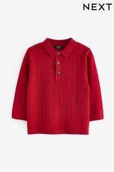 Rot - Long Sleeve Cable Polo Shirt (3mths-7yrs) (B93066) | 19 € - 22 €