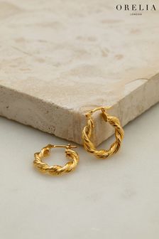 Orelia London Small 18k Gold Plating Twist Textured Hoops Earrings