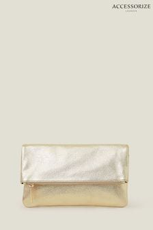 Accessorize Gold Leather Fold Over Clutch (B93210) | OMR17