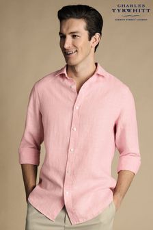Charles Tyrwhitt Pink Slim Fit Plain Pure Linen Shirt (B93217) | $120