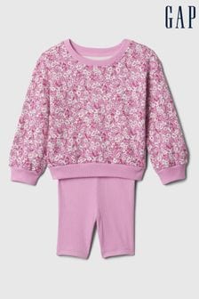 Gap Pink Floral Print Sweatshirt and Shorts Baby Set (12mths-5yrs) (B93443) | kr389