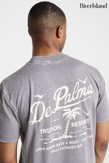 River Island Grey Grey Short Sleeve Regular Fit Poolside T-Shirt (B93447) | $40