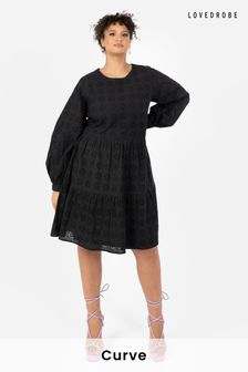 Črna - Long Sleeve Broderie Smock Dress (B93449) | €68
