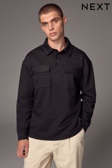 Black Chest Pocket Long Sleeve Rugby Shirt (B93714) | 185 SAR