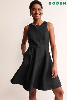 Boden Black Carla Linen Short Dress (B93789) | AED610