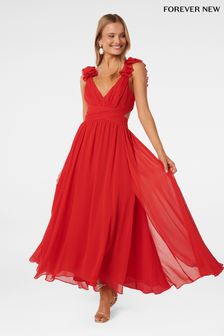 Forever New Red Selena Ruffle Shoulder Maxi Dress (B93854) | $200
