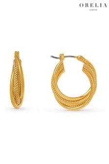 Orelia London Small 18k Gold Plating Interlocking Textured Hoops Earrings