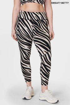 Sweaty Betty Black Waved Zebra Print Power Workout Leggings (B93861) | $140