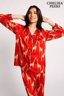 Chelsea Peers Red Satin Button Up Long Pyjamas Set (B94041) | OMR26