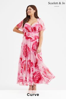 Scarlett & Jo Pink Kemi Bolero Wrap Bodice Mesh Maxi Gown (B94054) | 470 QAR