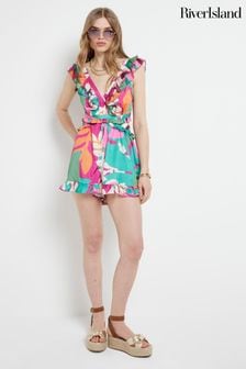 River Island Tropical Frill Tie Playsuit (B94178) | ￥7,050