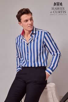 Hawes & Curtis Slim Stripe Mid Collar White Shirt With Contrast Detail (B94228) | kr896