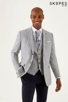 Skopes Light Grey Tailored Fit Grayson Linen Blend Check Jacket (B94258) | $204