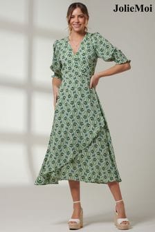 Jolie Moi Green V-Neck High Low Midi Dress (B94267) | kr714