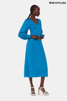 Whistles Blue Serpent Jacquard Midi Dress (B94292) | $324