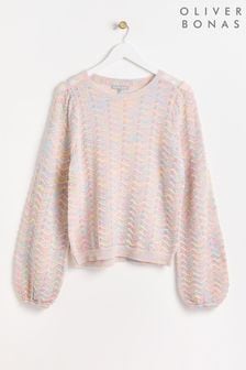 Oliver Bonas Wavy Pastel Knitted Pink Jumper (B94296) | kr779