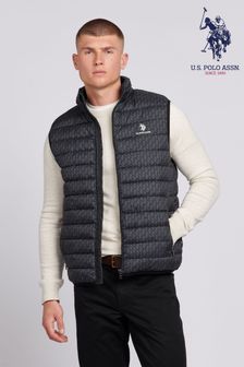 U.S. Polo Assn. Mens Monogram Quilted Black Gilet (B94397) | €142