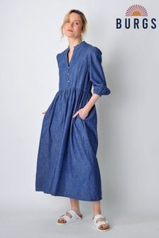 Burgs Womens Blue Valley Dress Midi Dress with Frill Detail and Large Pockets (B94451) | 370 SAR