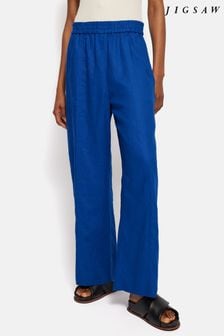 כחול  - Jigsaw Linen Wide Leg Trousers (B94475) | ‏498 ‏₪