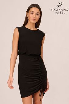 Adrianna Papell Tie Ruched Black Short Dress (B94482) | kr2 180