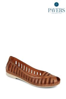 كريمي - أحذية مسطحة باليرينا جلد مفتوح الأصابع من Pavers (B94498) | 274 ر.س