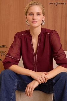 Love & Roses Burgundy Red V Neck  Hardware Blouse (B94548) | HK$370