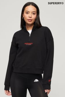 Superdry Black Sportswear Logo Boxy Half Zip Sweatshirt (B94647) | OMR28