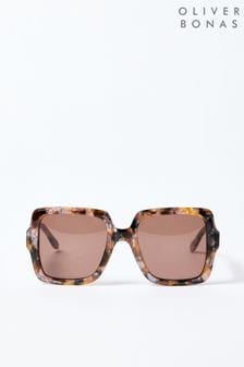 Oliver Bonas Pink Faux Tortoiseshell Square Acetate Sunglasses