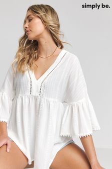 Simply Be Cream Textured V-Neck Ruffle Smock Top (B94861) | $48