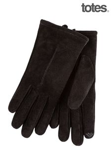 Totes Black Ladies Isotoner One Point Suede Gloves (B94935) | SGD 48