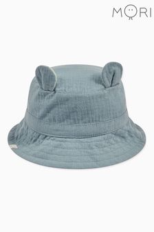 MORI Blue Organic Cotton & Bamboo Reversible Sun Hat with Ears