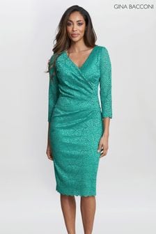 Gina Bacconi Green Melody Lace Wrap Dress (B95086) | AED998
