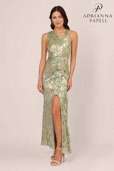 Adrianna Papell Green Foil Asymmetric Dress (B95236) | kr2,583