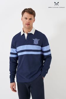 Crew Clothing Company Mid Blue Stripe Cotton Classic Rugby Shirt (B95277) | 440 SAR
