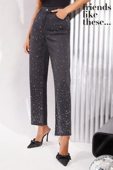 Friends Like These Diamante Embellished Black Authentic Denim Straight Leg Jeans (B95281) | $72