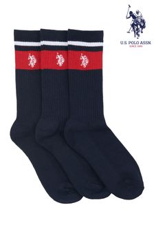 U.S. Polo Assn. Mens Brand Stripe Sports White Socks 3 Pack (B95350) | €29