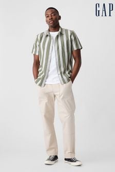Gap Green Stripe Standard Fit Stretch Poplin Short Sleeve Shirt (B95441) | 160 zł