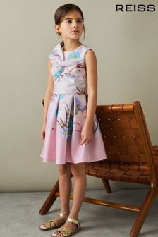 Reiss Pink Marti Junior Floral Scuba Twist Fit-and-Flare Dress (B95480) | 421 SAR