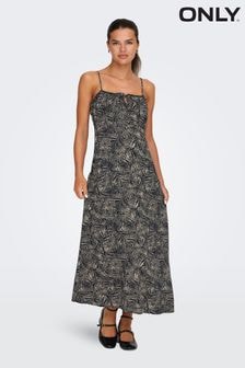 ONLY Blue Palm Print Cami Ruched Midi Dress (B95521) | $55