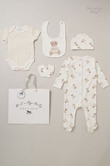 Rock-A-Bye Baby Boutique Cotton Print 5-Piece Baby White Gift Set (B95640) | €32