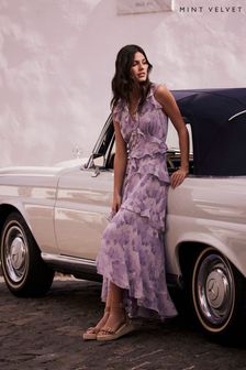 Mint Velvet Purple Floral Ruffle Maxi Dress (B95756) | 787 QAR