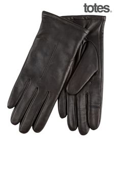 Totes Black Ladies Isotoner One Point Premium Leather Gloves (B95762) | HK$514