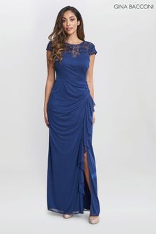 Gina Bacconi Cecilia領口半透視刺綉藍色長洋裝 (B95845) | NT$13,950