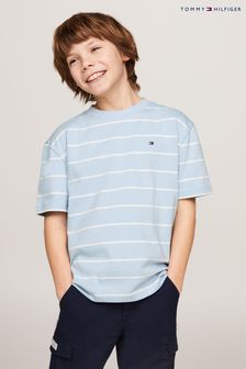 ブルー - Tommy Hilfiger ストライプ ホワイト Tシャツ (B95898) | ￥3,880 - ￥4,580