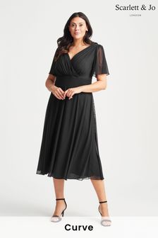 أسود - فستان متوسط الطول شبكي بكم قصير انسيابي Victoria من Scarlett & Jo (B95969) | 41 ر.ع