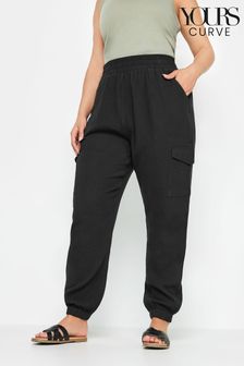 Yours Curve Black Cheesecloth Cuffed Joggers (B95980) | €43