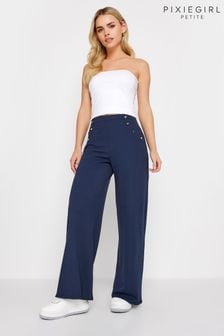 PixieGirl Petite Blue Button Detail Wide Leg Trousers (B96000) | $58