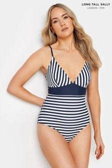 Long Tall Sally Blue LTS Tall Navy Blue Stripe V-Neck Swimsuit (B96071) | $67